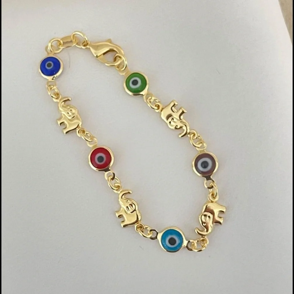 18k Gold Filled Baby Elephant & Eye Bracelet